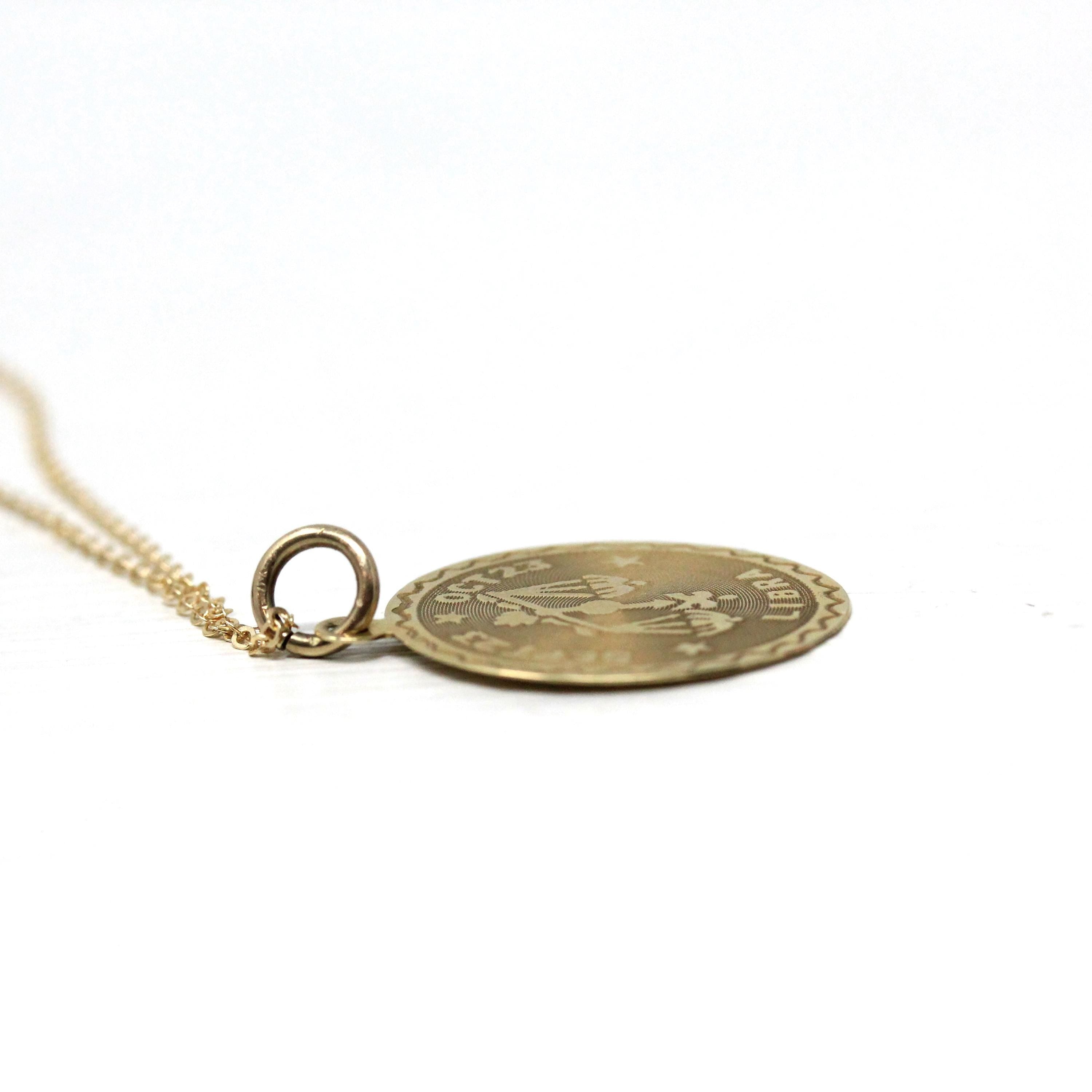 Vintage Libra Pendant - Retro 14k Yellow Gold Scales Astrological