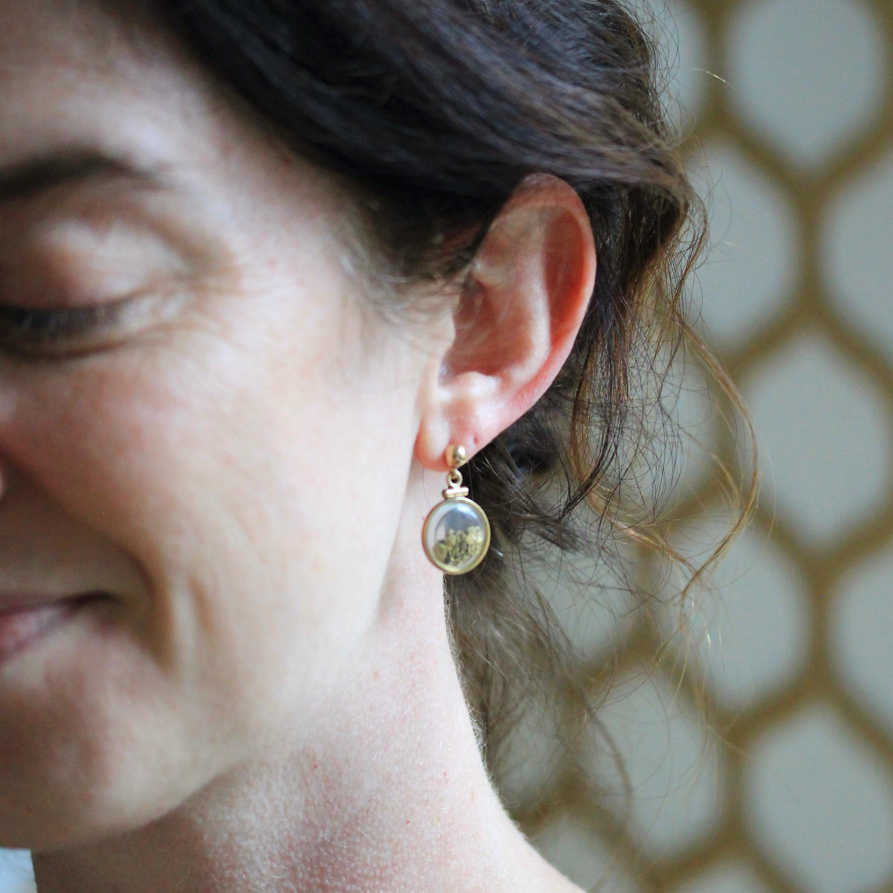 Gold Flake Earrings - Estate 14k Gold Filled Push Backs Posts - Vintage Circa 1980s Era Drop Dangle Alaskan Nugget Souvenir Fine Jewelry