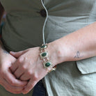 Nephrite Jade Bracelet - Retro 12k Gold Filled Genuine Oval Cabochon Cut Gemstones - Vintage 1960s Era 7 1/2 Inches Statement Panel Jewelry