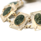 Nephrite Jade Bracelet - Retro 12k Gold Filled Genuine Oval Cabochon Cut Gemstones - Vintage 1960s Era 7 1/2 Inches Statement Panel Jewelry
