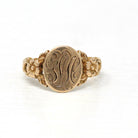 Antique Signet Ring - Edwardian 10k Rose Gold Engraved Initials "GVC" Letters - Vintage Circa 1900s Era Size 5 1/4 Monogrammed Fine Jewelry