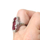 Created Ruby Ring - Art Deco 14k White Gold Genuine .05 CT Diamond - Vintage Circa 1930s Era Size 4 1/2 July Birthstone Peacock Fine Jewelry