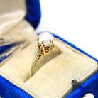 Cultured Pearl Ring - Art Deco 14k Yellow Gold Basket Wheat Designs - Vintage Circa 1930s Era Size 5 Solitaire June Birthstone Fine Jewelry