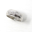 Vintage Wedding Band - Retro 14k White Gold Genuine .08 CTW Diamonds Ring - Circa 1960s Era Size 4 3/4 Tapered Fine Unisex Bridal Jewelry