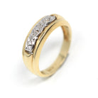 Vintage Wedding Band - Retro 14k Yellow & White Gold Two Tone Textured Design Ring - Vintage 1960s Era Size 7 3/4 Fine Men's Unisex Jewelry