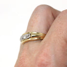 Vintage Wedding Band - Retro 14k Yellow & White Gold Two Tone Textured Design Ring - Vintage 1960s Era Size 7 3/4 Fine Men's Unisex Jewelry