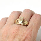 Gold Claddagh Ring - Modern 9k 375 Irish Hands Heart Crown Band - Estate Size 11 1/4 Made in Ireland Wedding Band Unisex Friendship Jewelry
