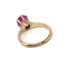 Created Pink Sapphire Ring - Art Deco 10k Yellow Gold Round Faceted Stone - Vintage Circa 1930s Era Size 3 3/4 Flower Motif Fine 30s Jewelry