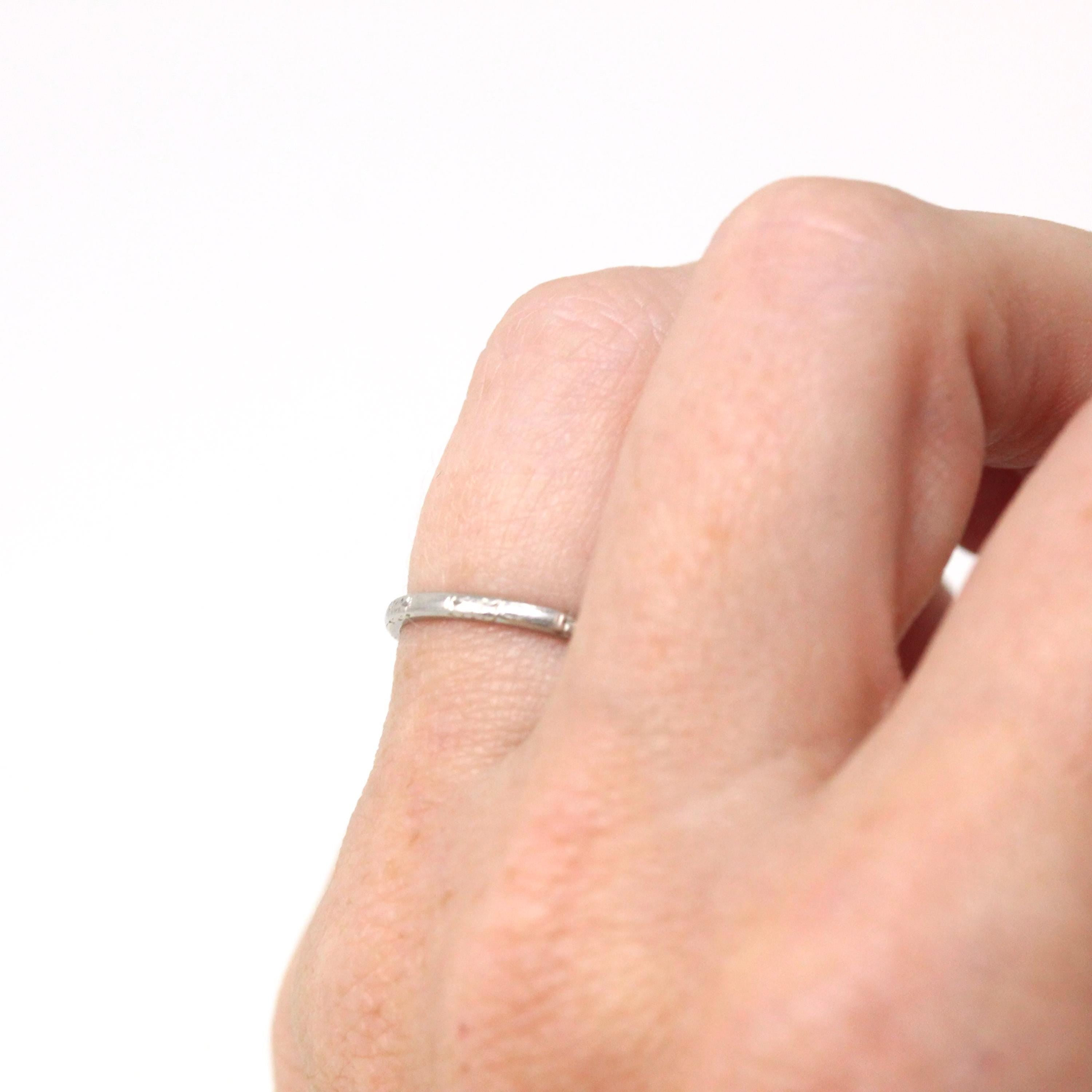 Art Deco Wedding Band - Antique Platinum Engraved Flower Eternity Designs Ring - Vintage 1920s Size 4 1/2 WWR and MC Initials Fine Jewelry