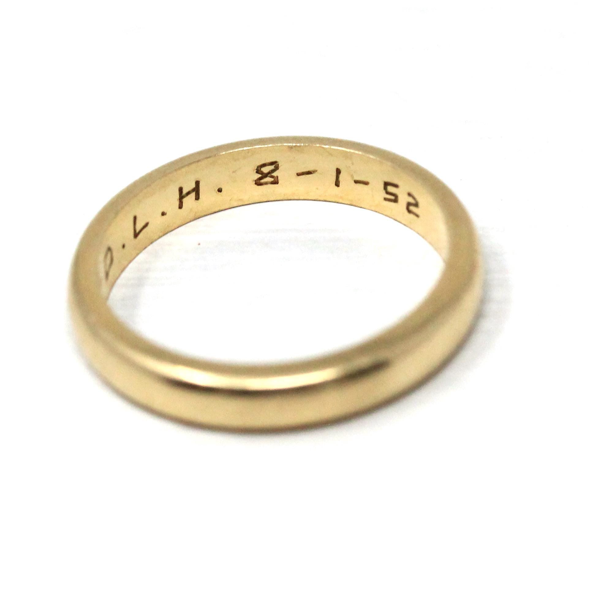 Dated 1952 Band - Mid Century 14k Yellow Gold Half Round 3.2 MM Band - Vintage Size 5 Retro Era Fine Precious Inscribed Wedding Jewelry