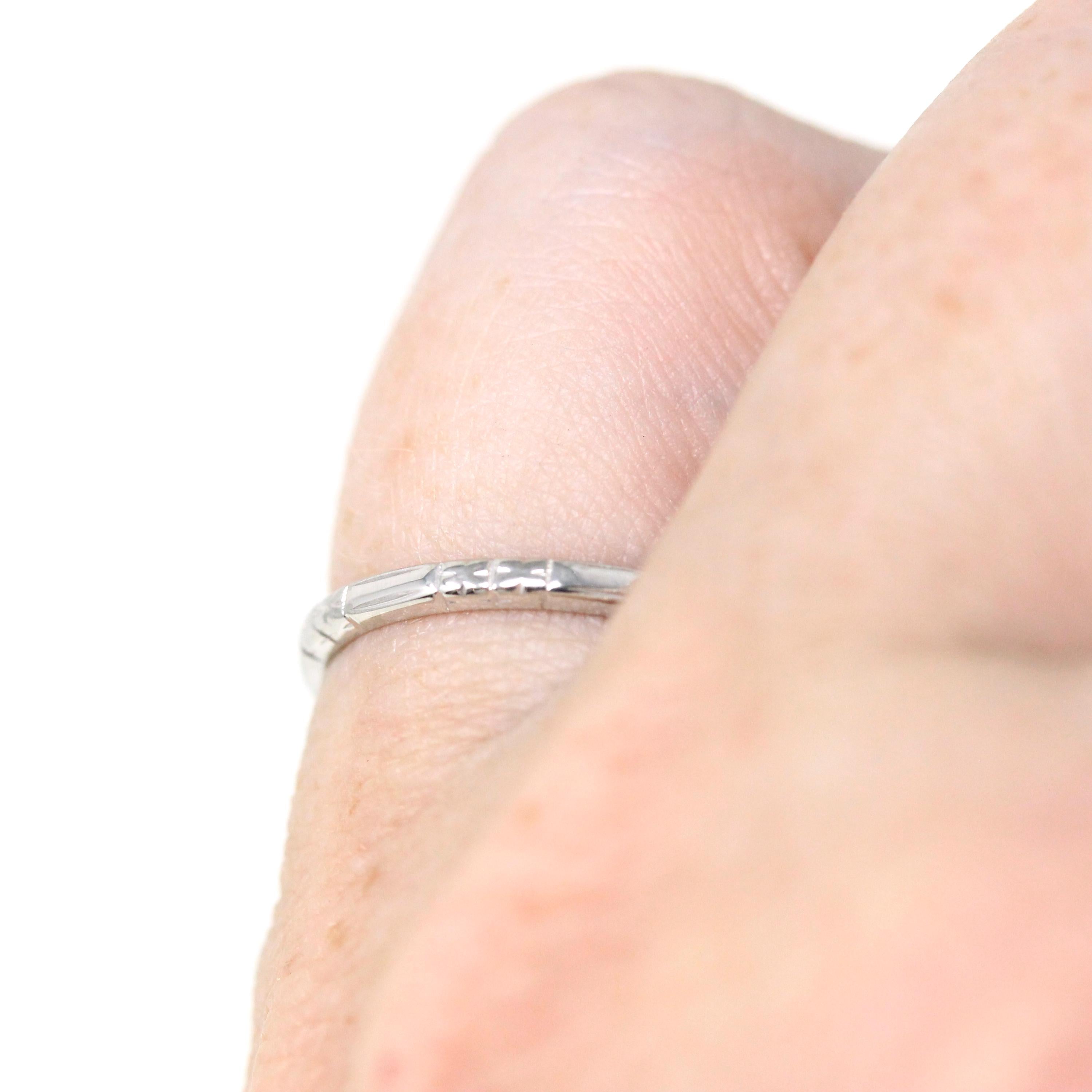 Art Deco Wedding Band - Vintage 18k White Gold Flower Stations Eternity Ring - Circa 1930s Era Size 5 1/2 Fine Bridal Stacking Jewelry