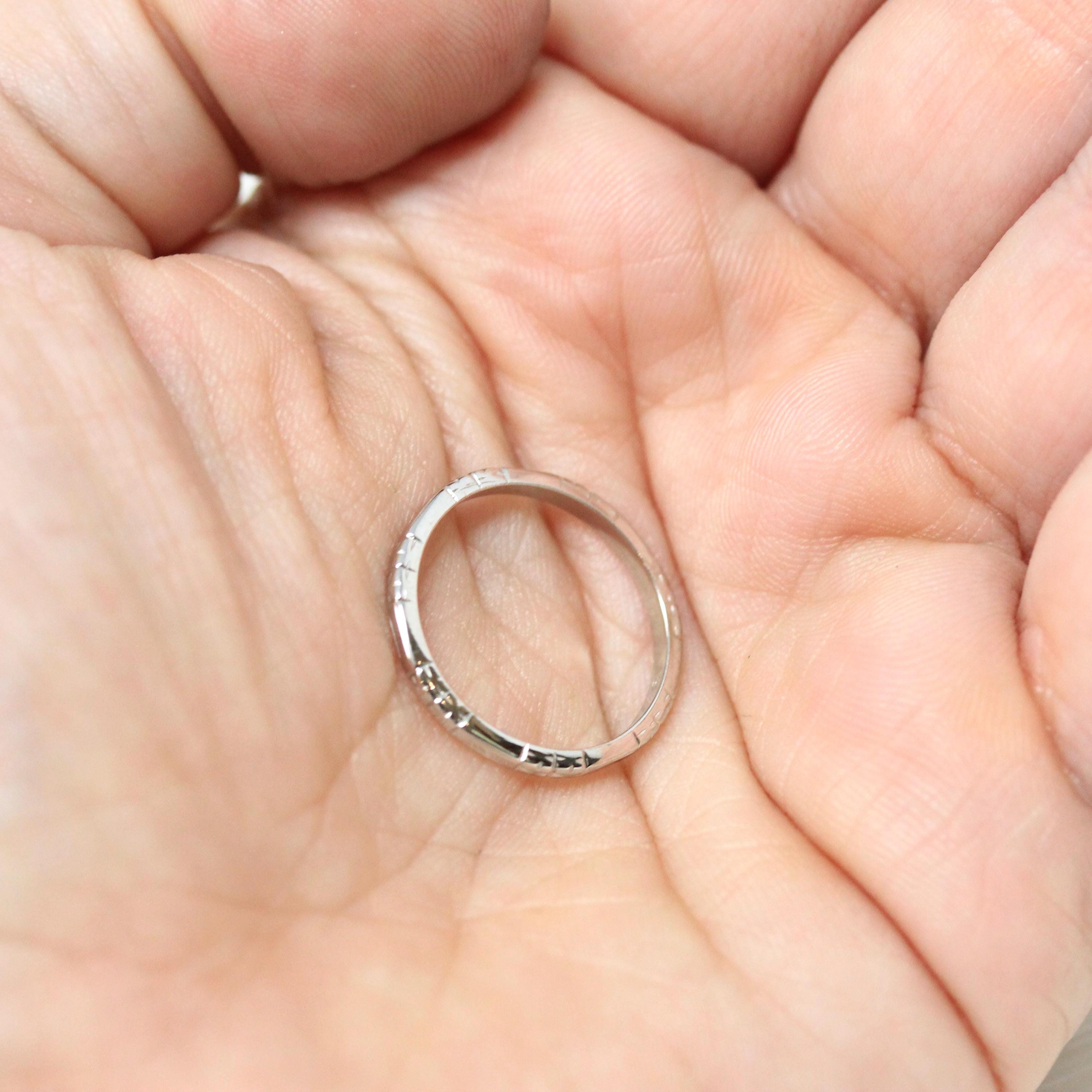 Art Deco Wedding Band - Vintage 18k White Gold Flower Stations Eternity Ring - Circa 1930s Era Size 5 1/2 Fine Bridal Stacking Jewelry