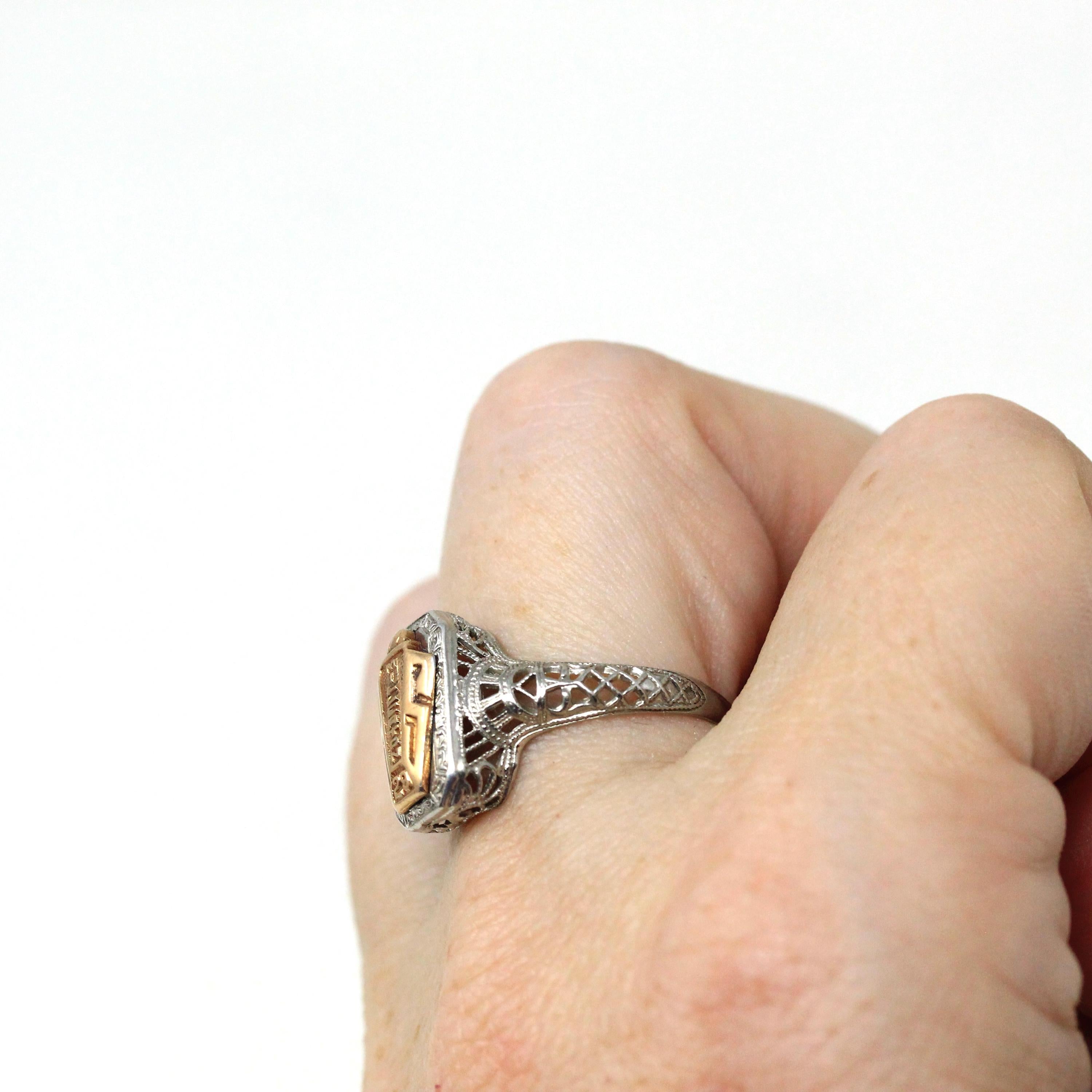 Dated 1929 Ring - Art Deco 10k White & Rose Gold High School