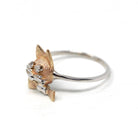 Vintage Cat Ring - Retro 14k Yellow & White Gold Feline Conversion Dainty Band - Circa 1960s Era Size 7 Animal Two Tone Diamond Fine Jewelry