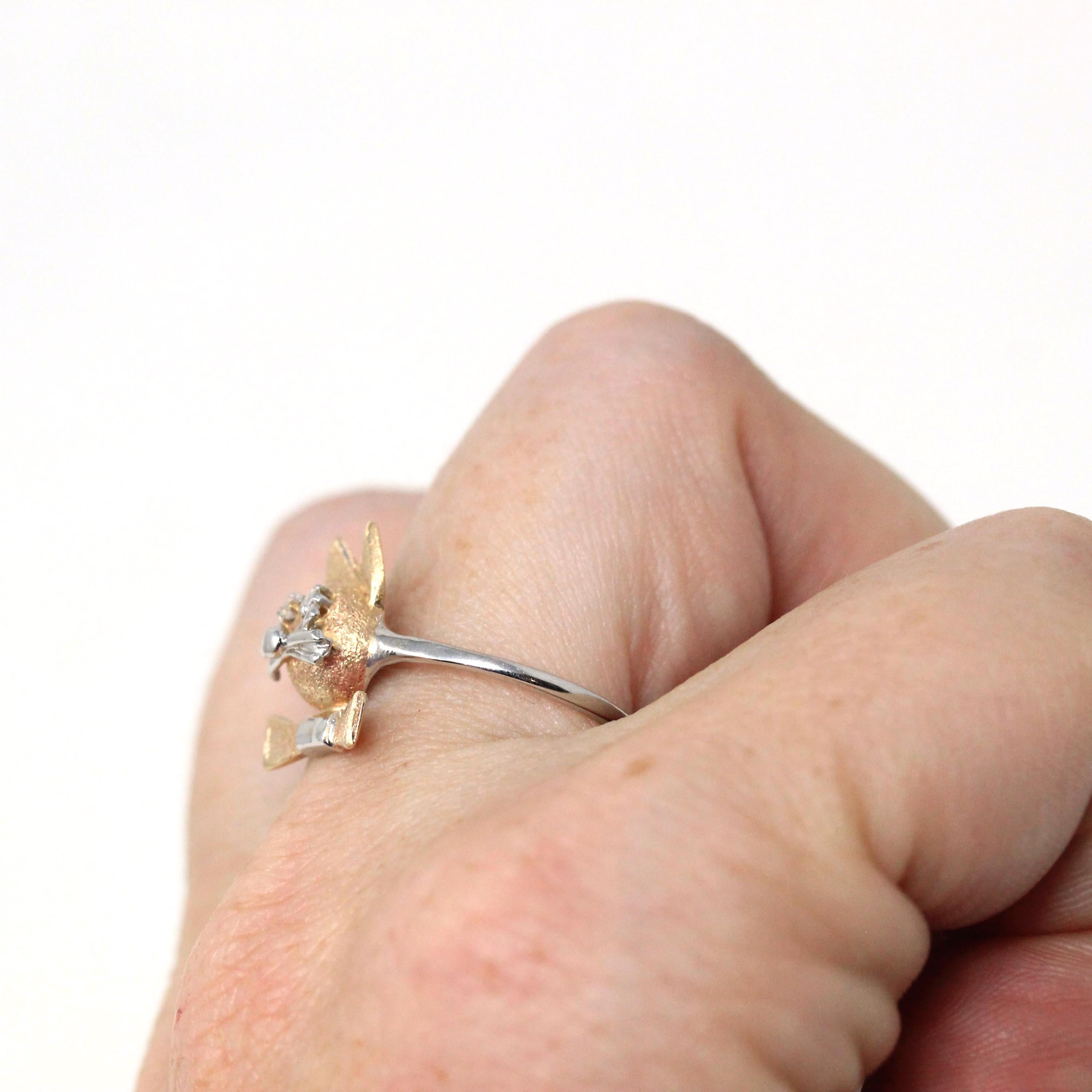 379】仔猫の指輪 Vintage Cat Ring - Retro 14k Yellow & White Gold