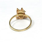 Vintage Cat Ring - Retro 14k Yellow Gold Feline Conversion Dainty Band - Circa 1960s Era Size 6 3/4 Animal Statement Diamond Fine Jewelry