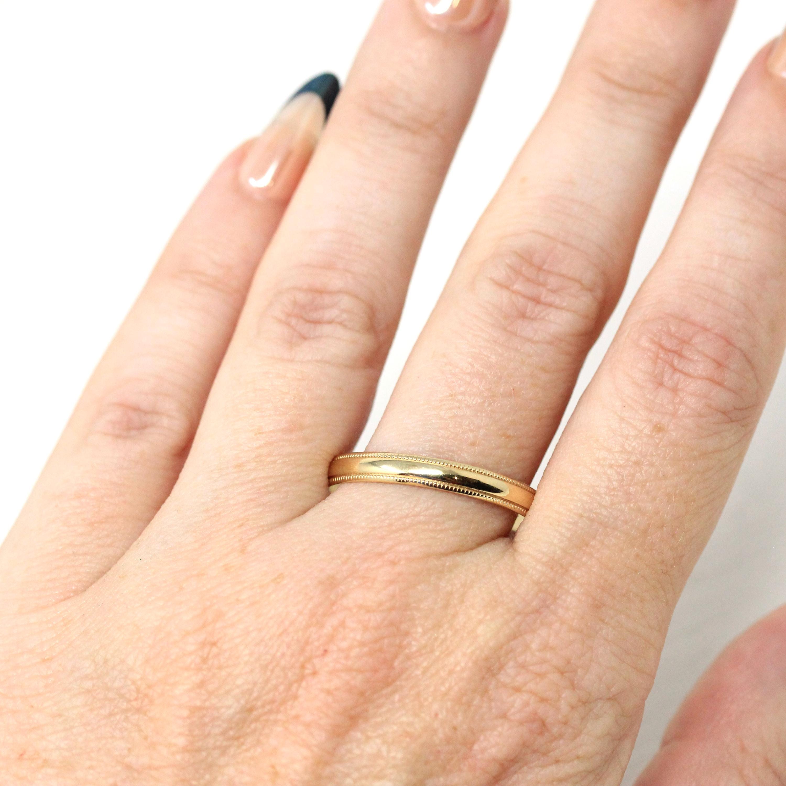 Vintage Wedding Band - Retro 10k Yellow Gold Milgrain Eternity Designs Ring - Circa 1990s Era Size 12 Stacking Unisex Bridal Fine Jewelry