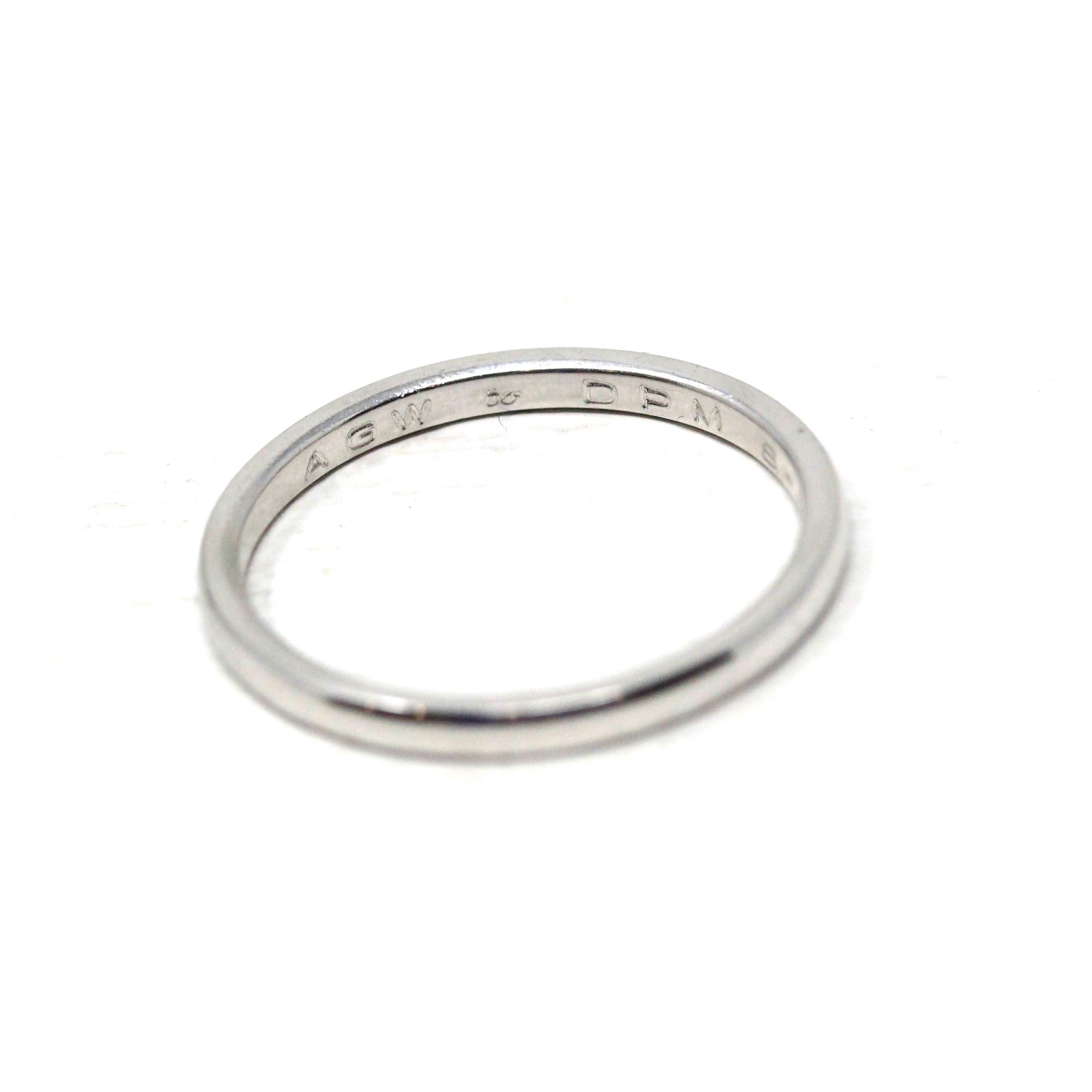 Antique Wedding Band - Retro 18k White Gold Plain Unadorned Ring - Dated 1975 Size 8 1/2 Unisex Style Fine Inscribed Jewelry Stamped "Jabel"