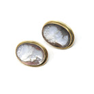 Vintage Cameo Earrings - Retro Era 14k Yellow Gold Carved Gray Mother Of Pearl - Circa 1980s Italian Bezel Set Ladies Portrait Post Earrings