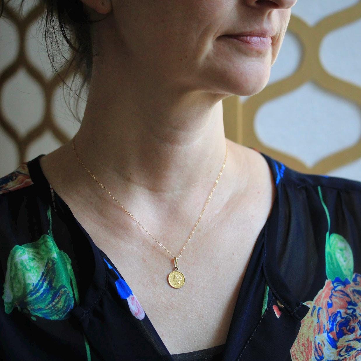 Victorian Love Token - Antique 22k Yellow Gold Charm Coin Pendant - Vintage Circa 1890s Era Engraved "HVB" Liberty Head Fine Jewelry