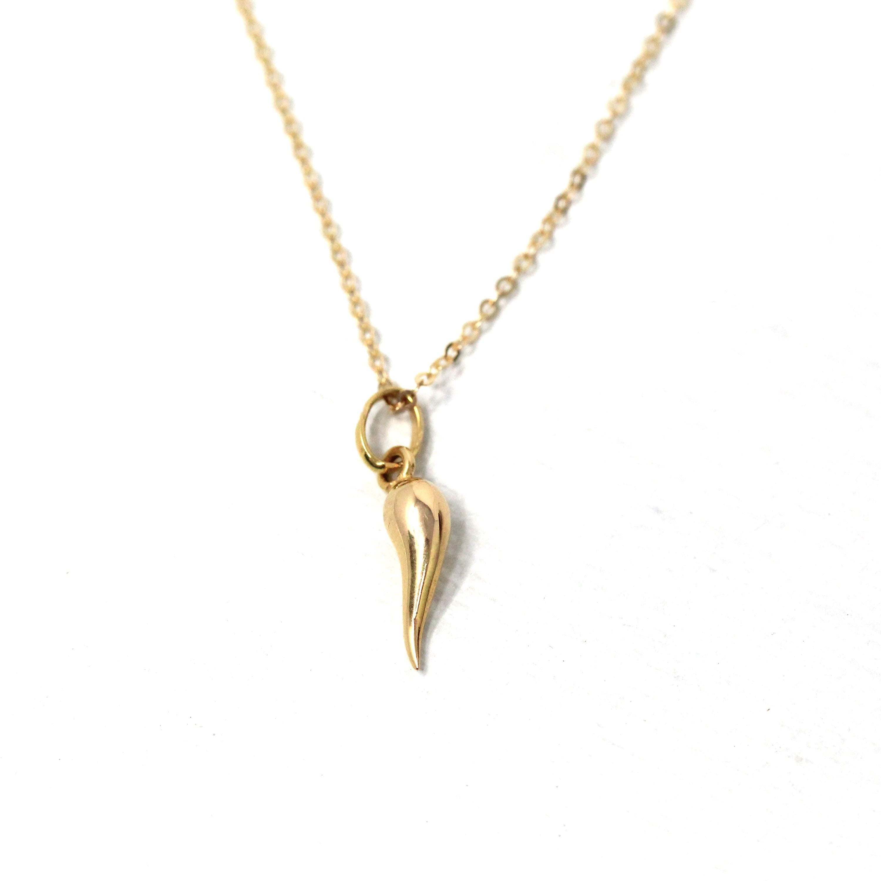 Italian Horn Charm - Retro 18k Yellow Gold Italy Cornicello Good Luck Pendant Necklace - Vintage Circa 1970s Ward Off Evil Amulet Jewelry