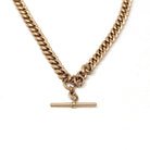 Pocket Watch Chain Necklace - Antique 9ct Rosy Yellow Gold T Bar Spring Ring Swivel Clip Choker - Edwardian Circa 1910s Chunky Fine Jewelry