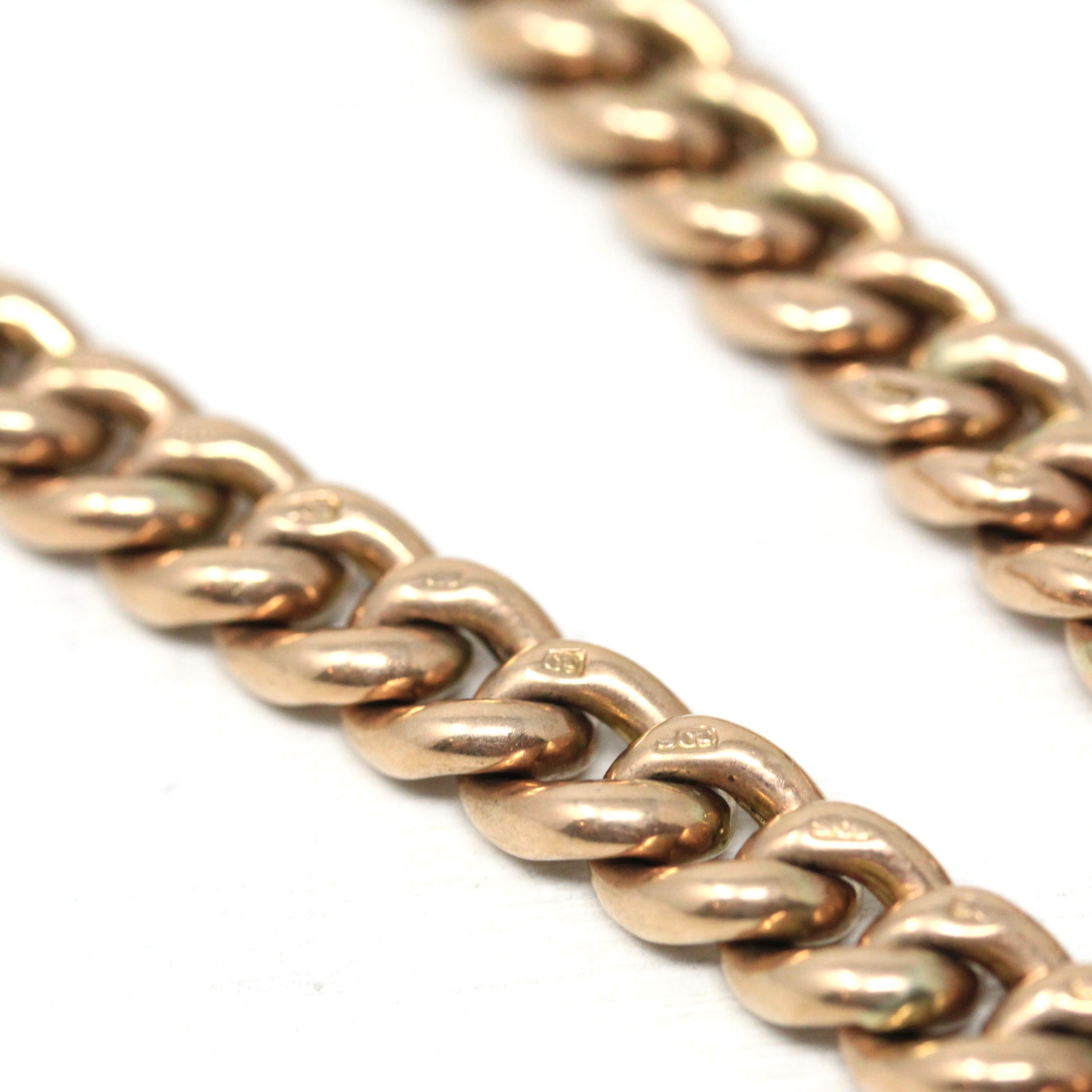 Pocket Watch Chain Necklace - Antique 9ct Rosy Yellow Gold T Bar Spring Ring Swivel Clip Choker - Edwardian Circa 1910s Chunky Fine Jewelry