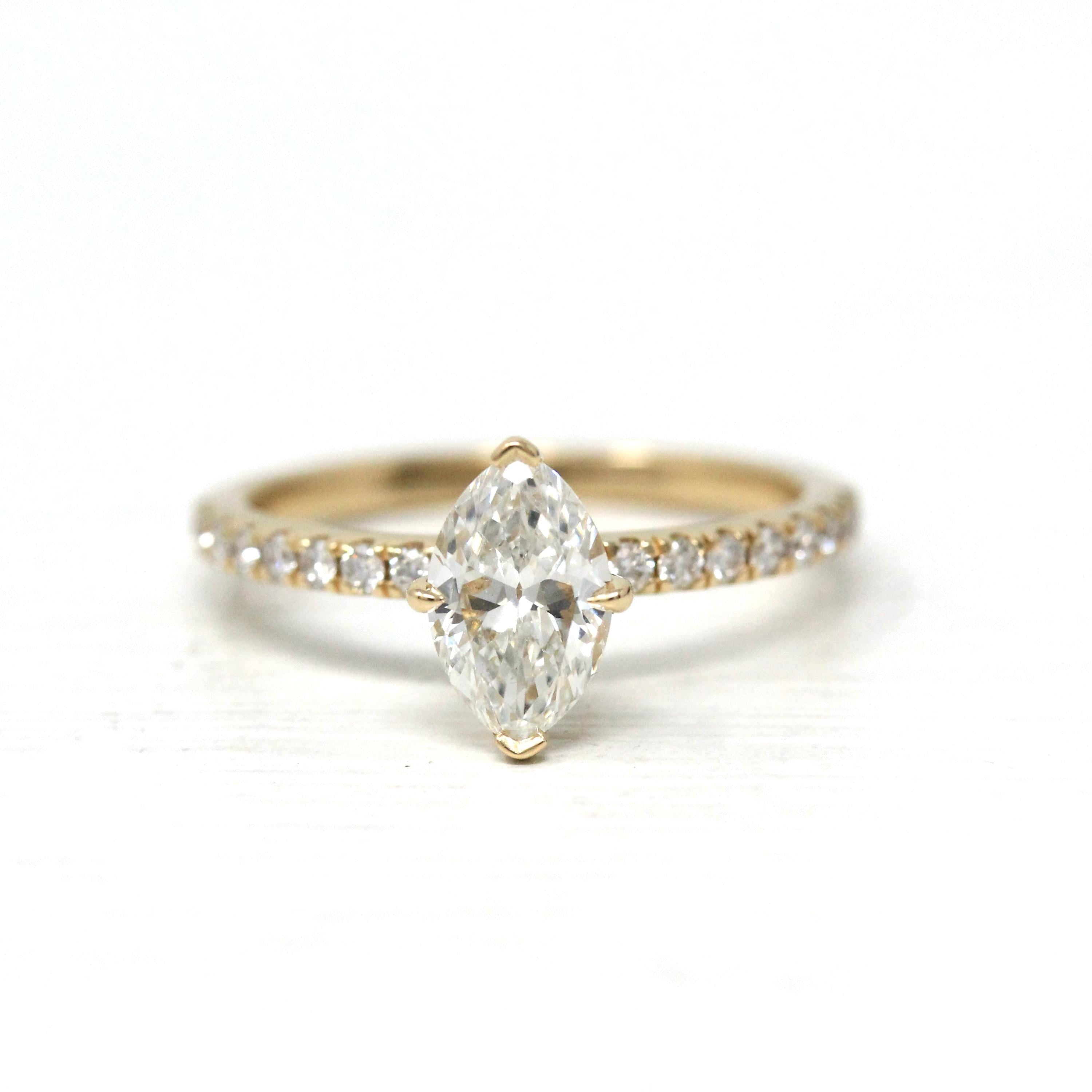 Marquise Brilliant Cut Diamond Ring - 14k Yellow Gold Genuine 1.26 cttw Vintage Diamond - Sz 7 Engagement Bridal Fine GIA Report Jewelry