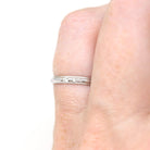 Antique Wedding Band - Retro 14k White Gold 2.07 MM Stationed Floral Design Ring - Circa 1940s Size 4 3/4 Stacking Bridal Fine 40s Jewelry