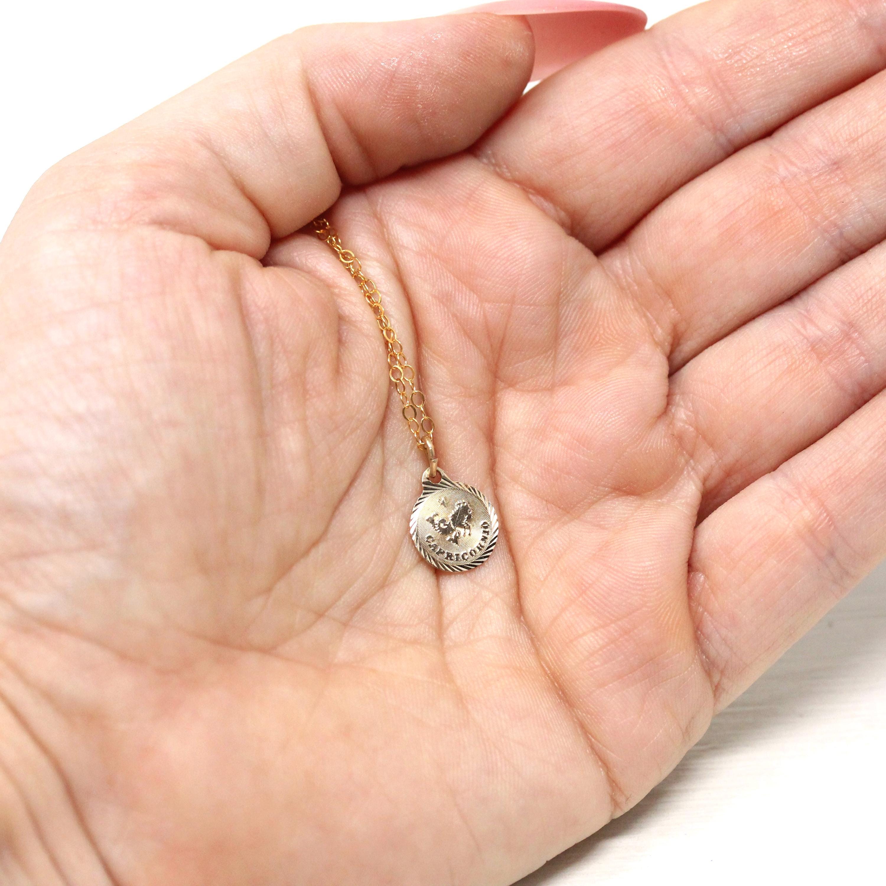 Vintage Capricorn Charm - Retro 14k Yellow Gold Sea Goat Astrological Sign Necklace Pendant - Circa 1970s Era Zodiac Earth Element Jewelry