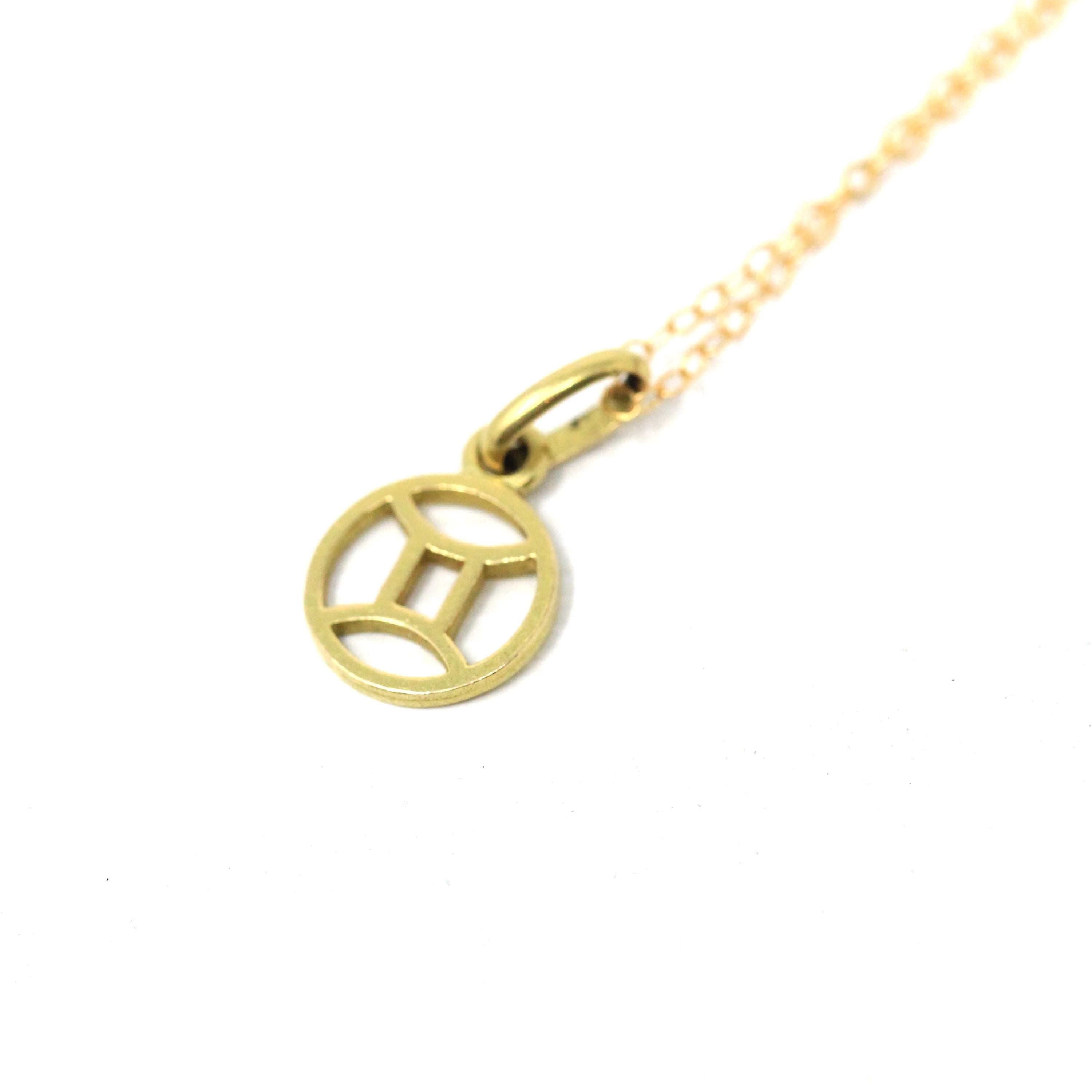 Estate Gemini Charm - Modern 18k Yellow Gold Symbol Air Element Pendant Necklace - Circa 1990s Era Zodiac Italian Italy Fine 90s Jewelry
