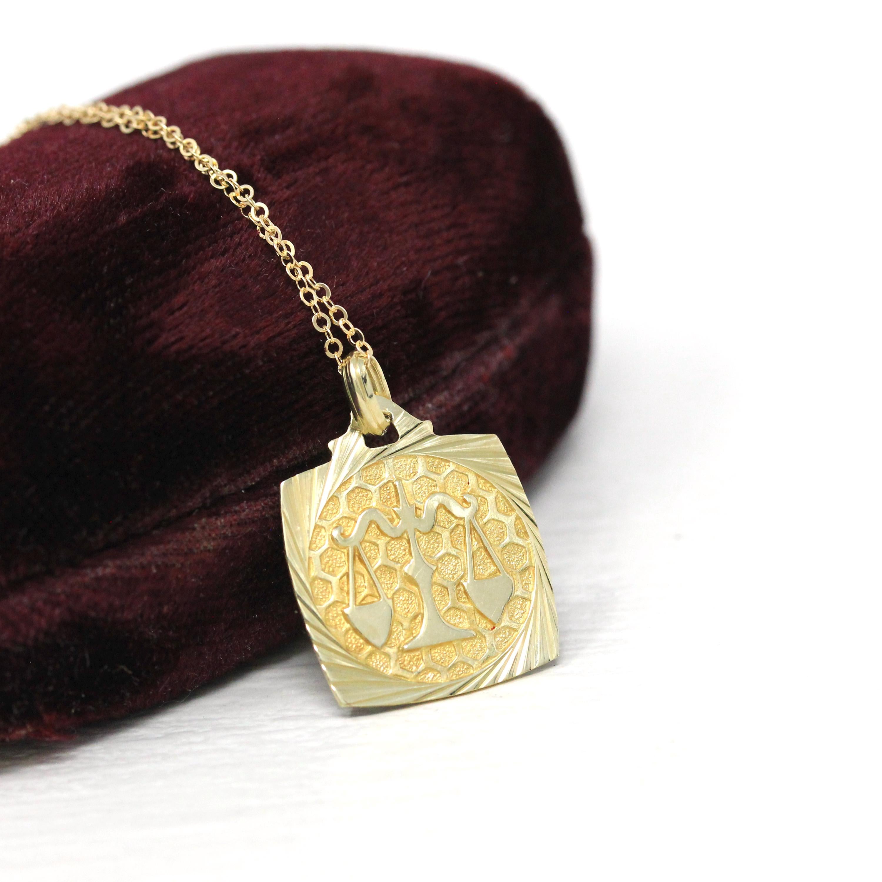 Estate Libra Charm - Modern 14k Yellow Gold Scales Astrological Sign Necklace Pendant - Circa 1990s Zodiac Celestial Air Element 90s Jewelry