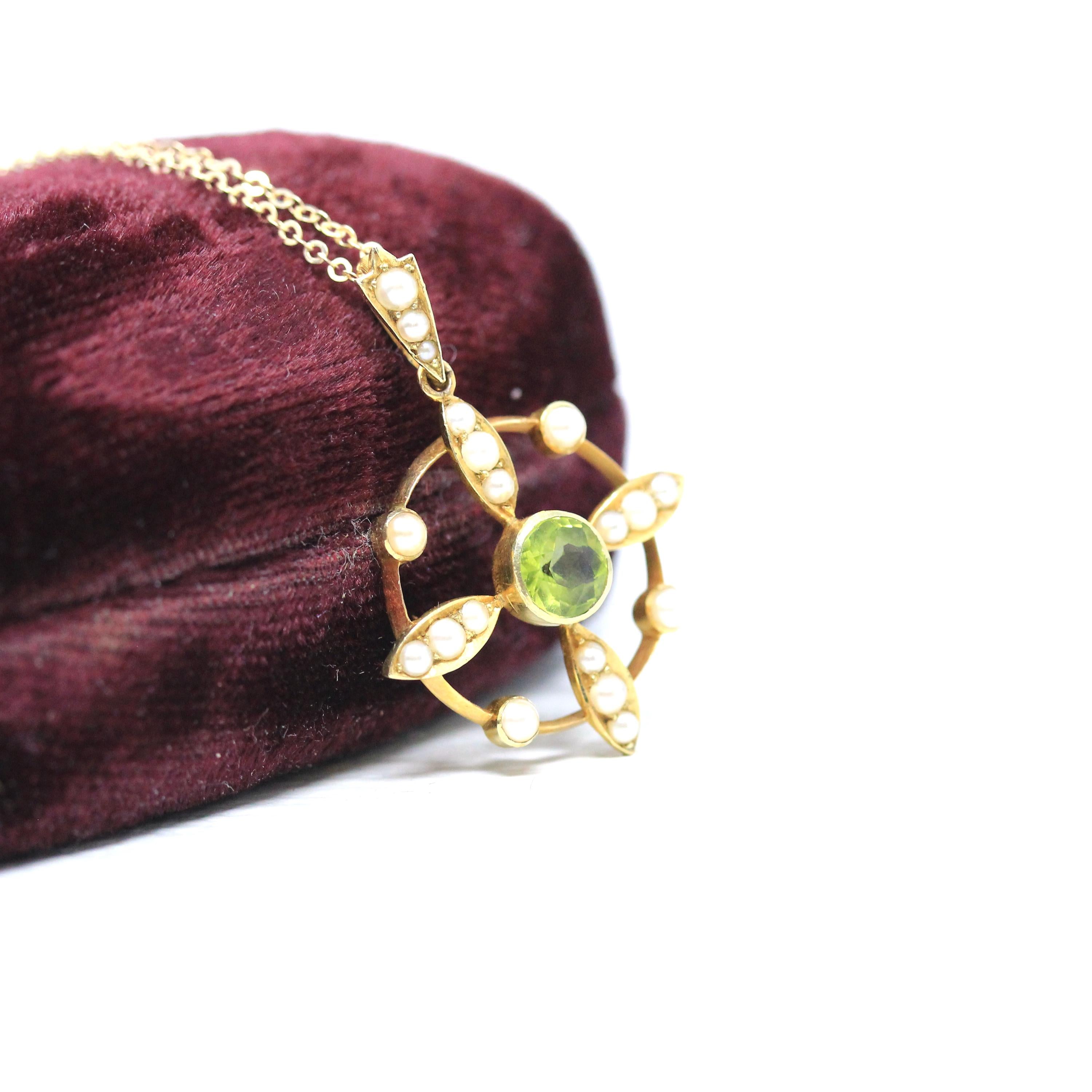 Antique Peridot Necklace Edwardian 15k Yellow Gold Green