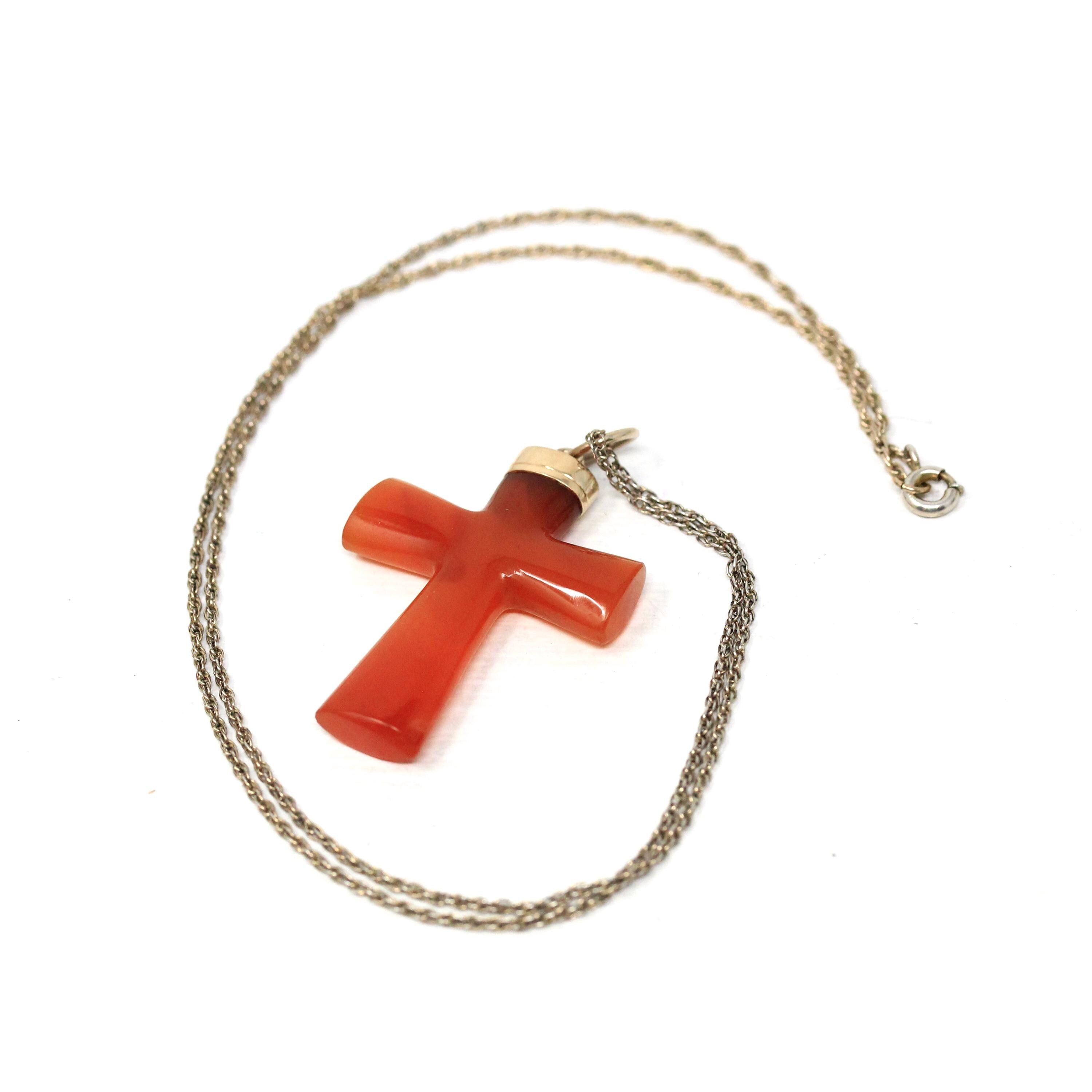 Antique Carnelian Cross - Victorian 14k & 10k Yellow Gold Genuine Polished Chalcedony Gem - Circa 1890s Orange Statement Fine Fob Jewelry
