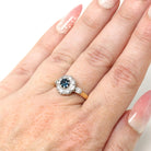 Vintage Halo Ring - Art Deco 18k Yellow & White Gold Natural Blue Sapphire Diamond Halo - Circa 1930s Size 7 Flower Engagement Fine Jewelry