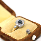 Vintage Halo Ring - Art Deco 18k Yellow & White Gold Natural Blue Sapphire Diamond Halo - Circa 1930s Size 7 Flower Engagement Fine Jewelry