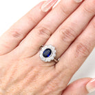 Sapphire & Diamond Ring - Estate Platinum Natural 1.20 CT Blue Oval .36 CTW Halo - Modern 2000s Engagement Fine Flower Report Y2K Jewelry