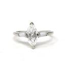 Marquise Engagement Ring - Vintage Platinum 1.26 CTW Natural Diamond - Circa 60s Size 8 Three Stone Baguettes Fine Bridal GIA Report Jewelry