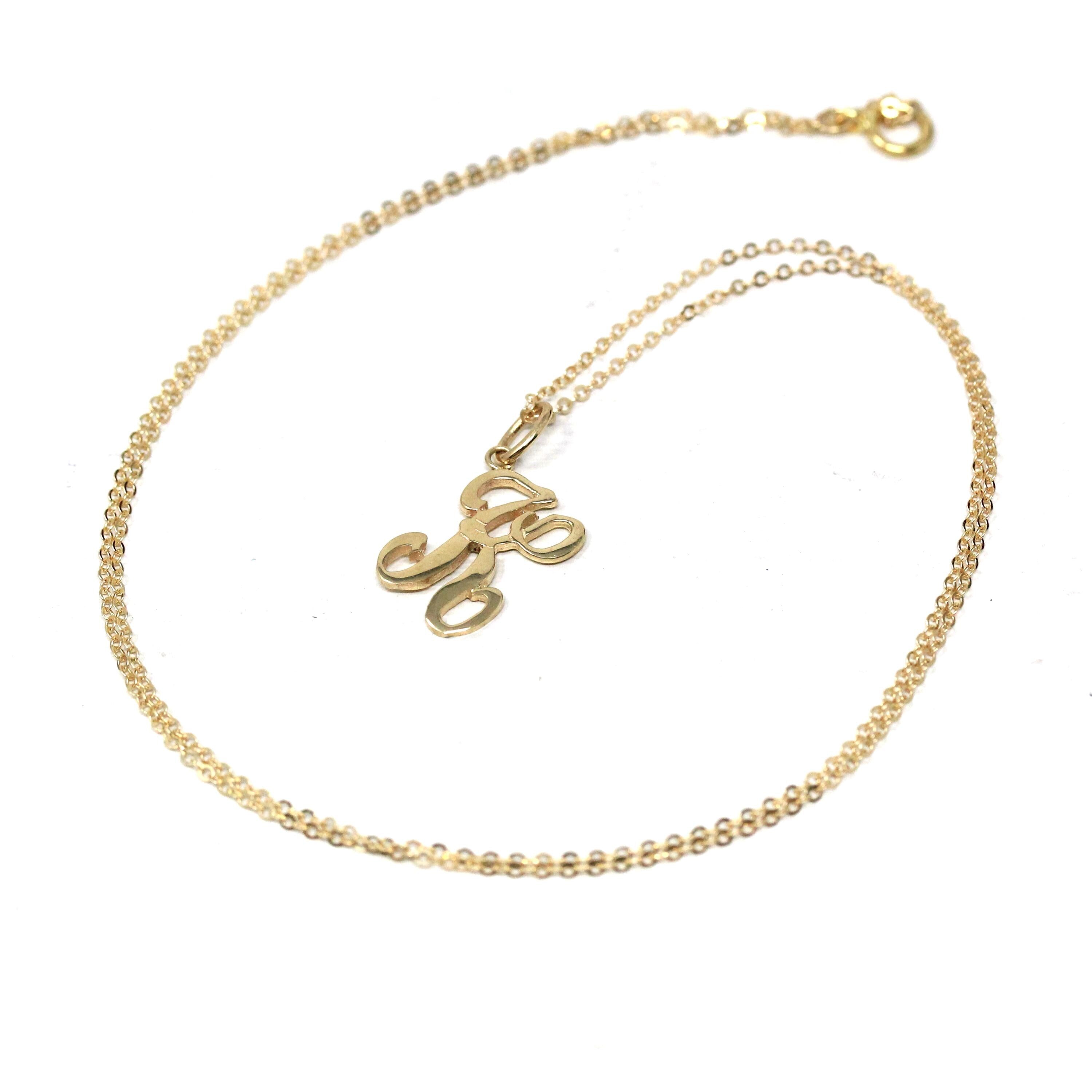 Letter "K" Charm - Estate 10k Yellow Gold Single Cursive Initial Necklace Pendant - Vintage Circa 1990s Era Petite Dainty Fine 90s Jewelry