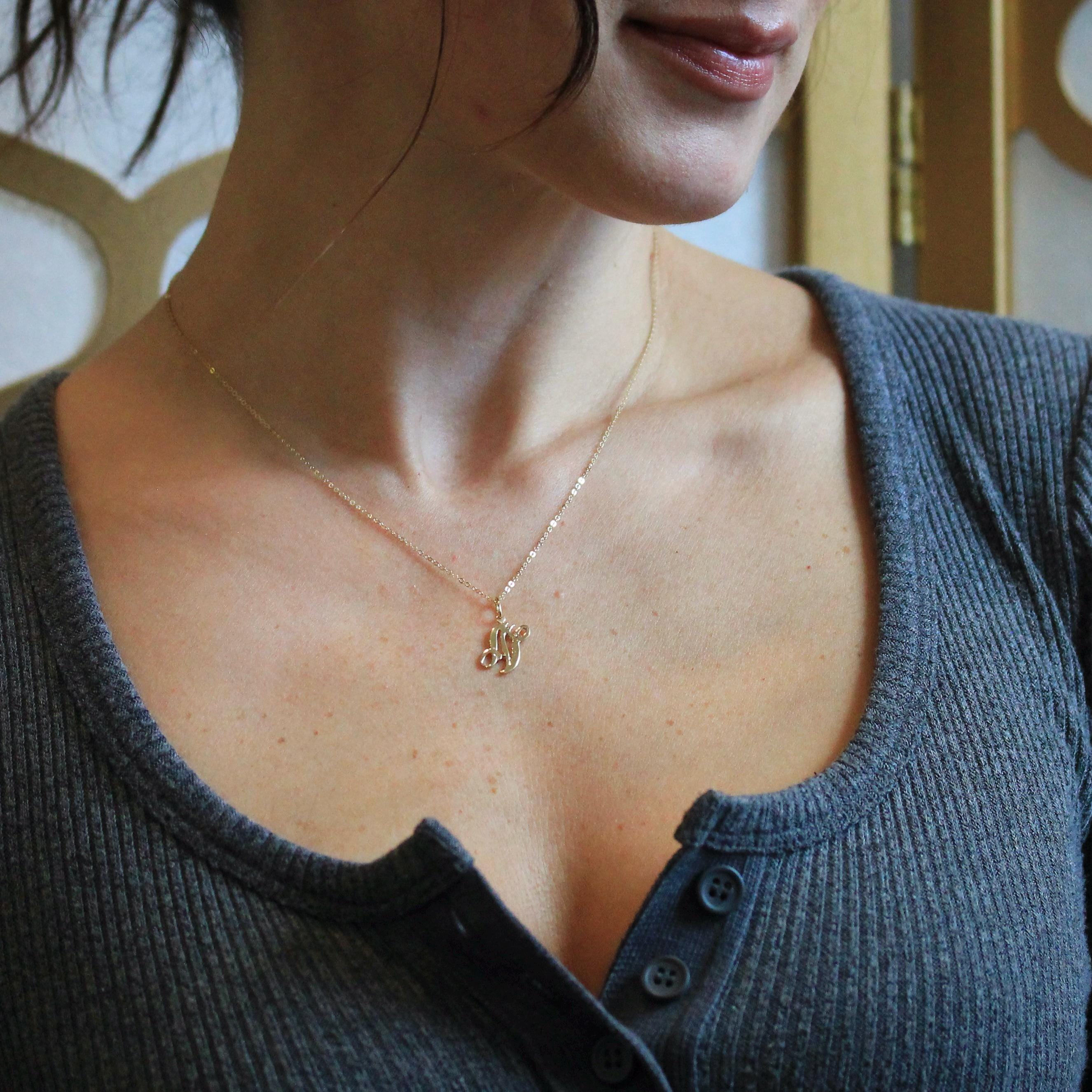 Letter "N" Charm - Estate 10k Yellow Gold Single Cursive Initial Necklace Pendant - Vintage Circa 1990s Era Petite Dainty Fine 90s Jewelry