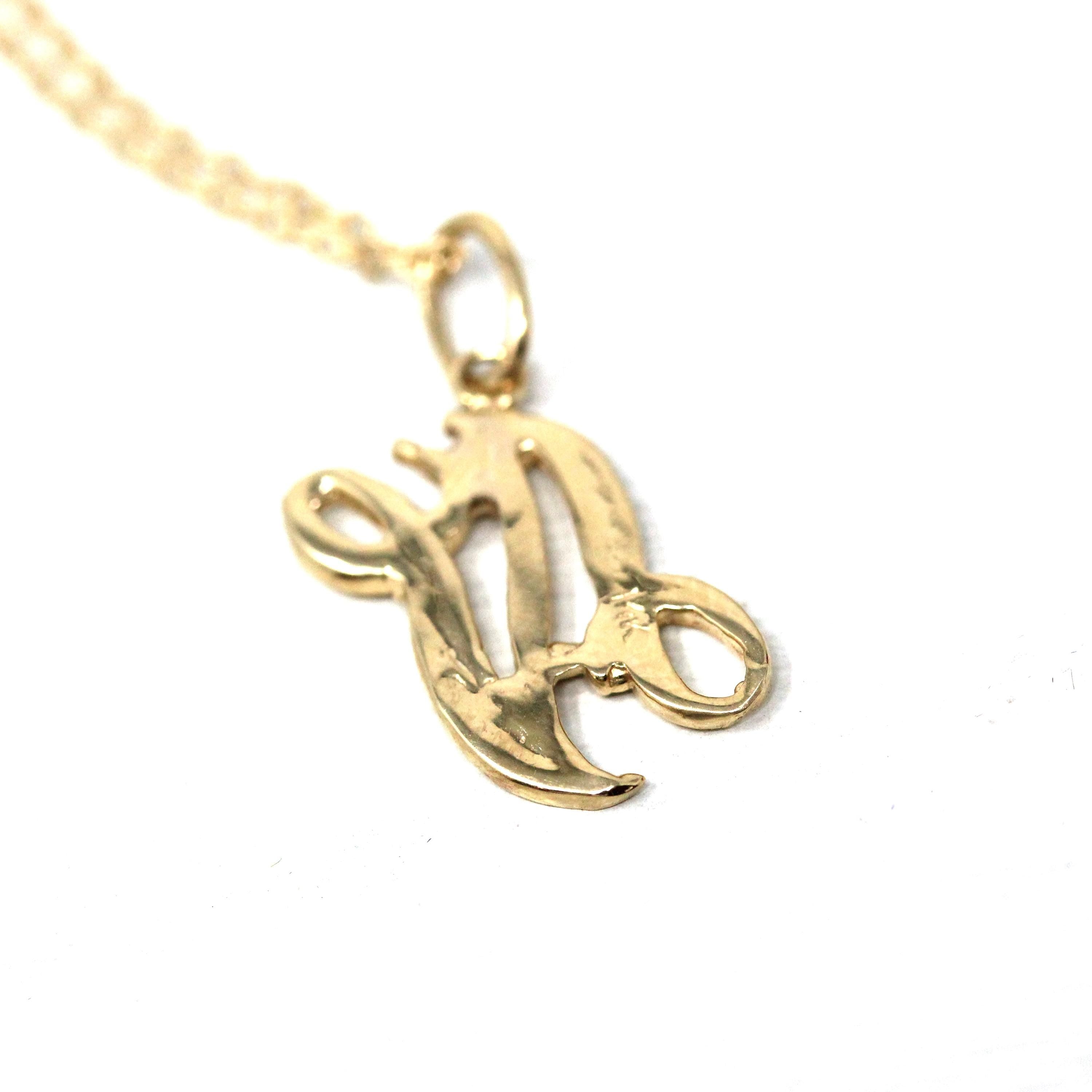 Letter "N" Charm - Estate 10k Yellow Gold Single Cursive Initial Necklace Pendant - Vintage Circa 1990s Era Petite Dainty Fine 90s Jewelry