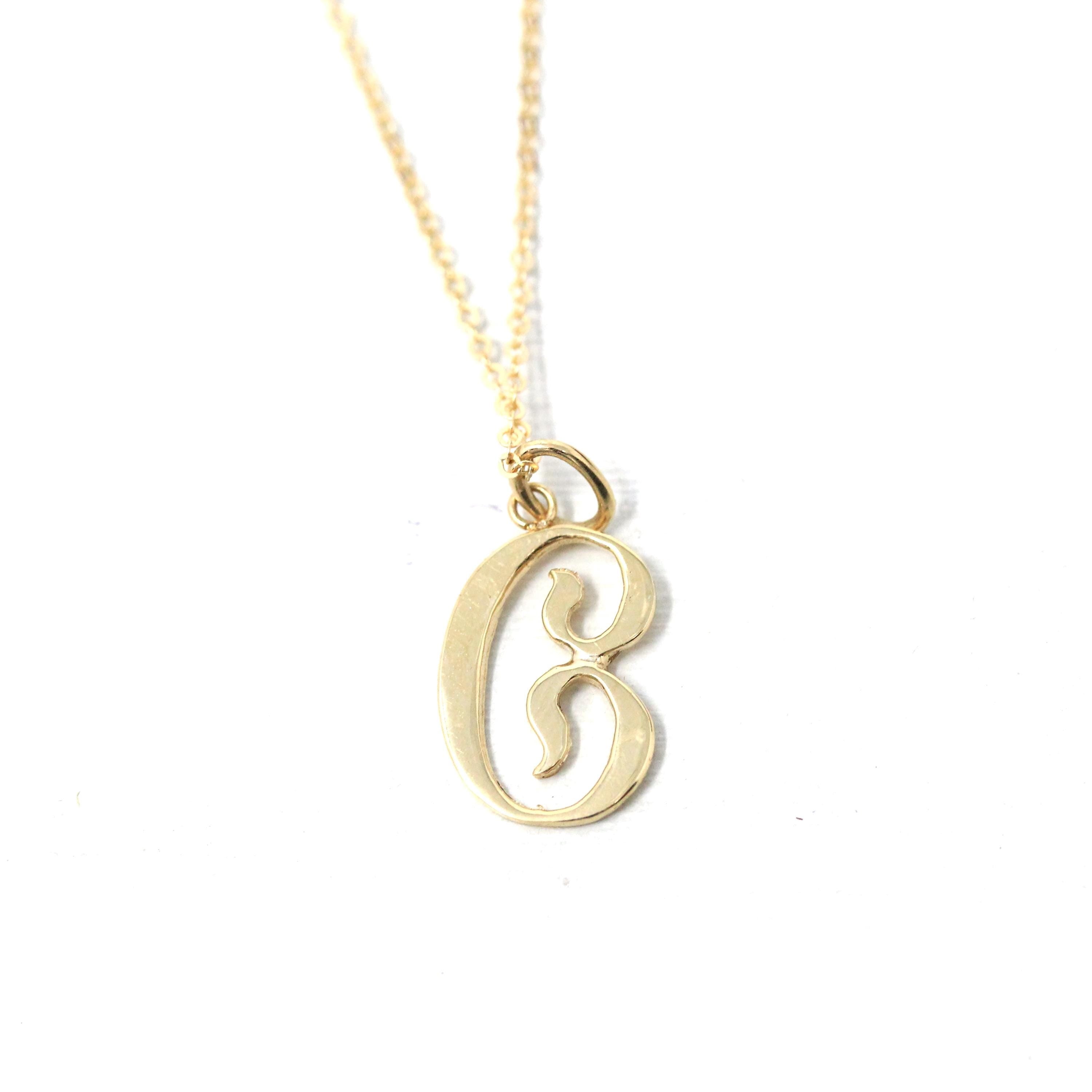 Letter "C" Charm - Estate 10k Yellow Gold Single Cursive Initial Necklace Pendant - Vintage Circa 1990s Era Petite Dainty Fine 90s Jewelry