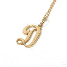 Letter "D" Charm - Estate 10k Yellow Gold Single Cursive Initial Necklace Pendant - Vintage Circa 1990s Era Petite Dainty Fine 90s Jewelry
