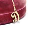 Letter "D" Charm - Estate 10k Yellow Gold Single Cursive Initial Necklace Pendant - Vintage Circa 1990s Era Petite Dainty Fine 90s Jewelry