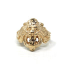 Estate Lion Ring - Modern 14k Yellow Gold Square Step Cut Natural Diamond Mouth - Circa 1990s Era Size 7 Statement Animal Big Cat Jewelry