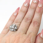 Vintage Diamond Ring - Mid Century Platinum .90 CTW Cluster Halo Engagement - Circa 50s Size 4 1/2 Fine Retro Era Bridal Band Report Jewelry