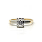 Diamond Engagement Ring - 14k Yellow & White Gold Natural .47 CT Emerald Cut - Size 4 1/4 Circa 1960s Retro Solitaire Fine Report Jewelry