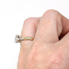 Diamond Engagement Ring - 14k Yellow & White Gold Natural .47 CT Emerald Cut - Size 4 1/4 Circa 1960s Retro Solitaire Fine Report Jewelry