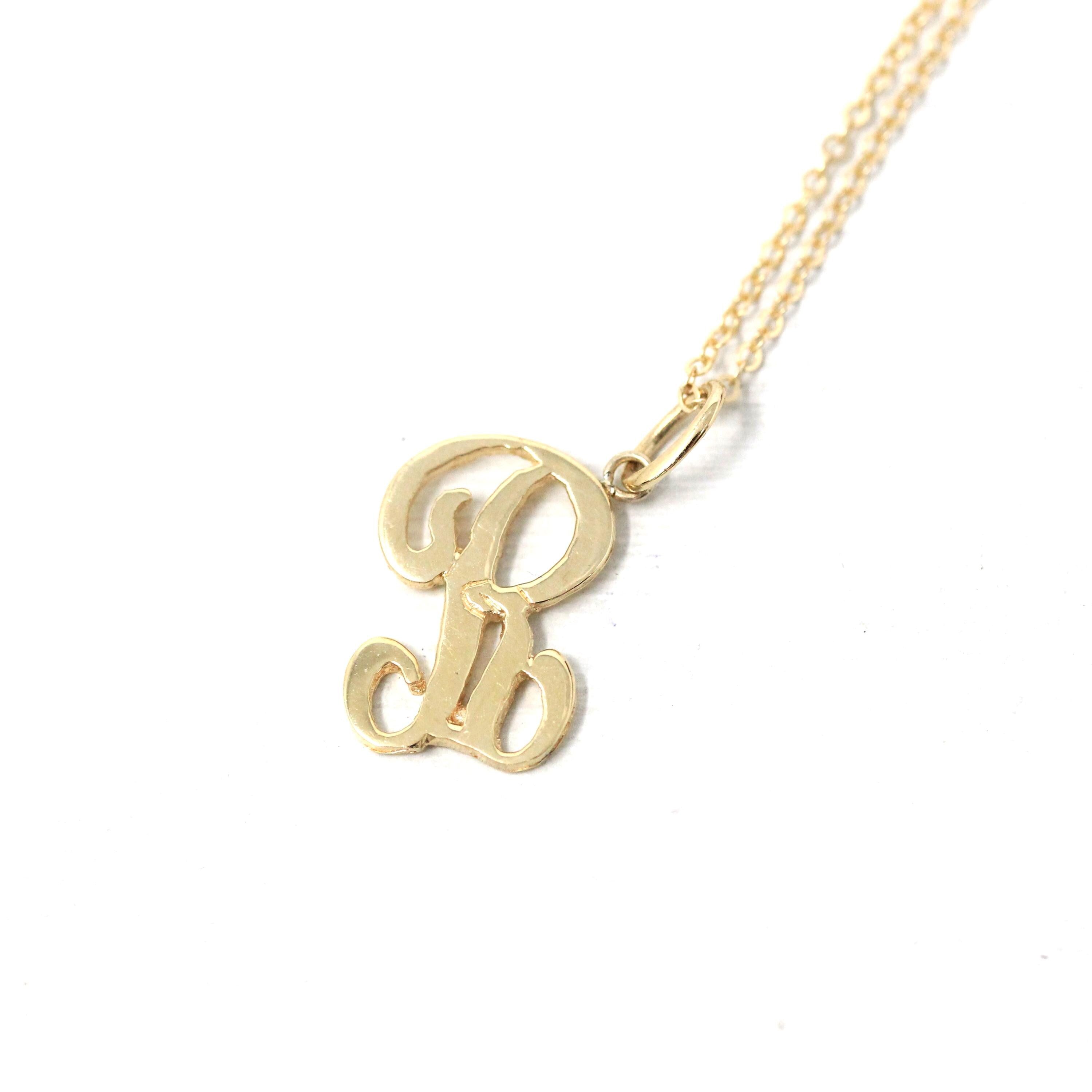 Letter "R" Charm - Estate 10k Yellow Gold Single Cursive Initial Necklace Pendant - Vintage Circa 1990s Era Petite Dainty Fine 90s Jewelry