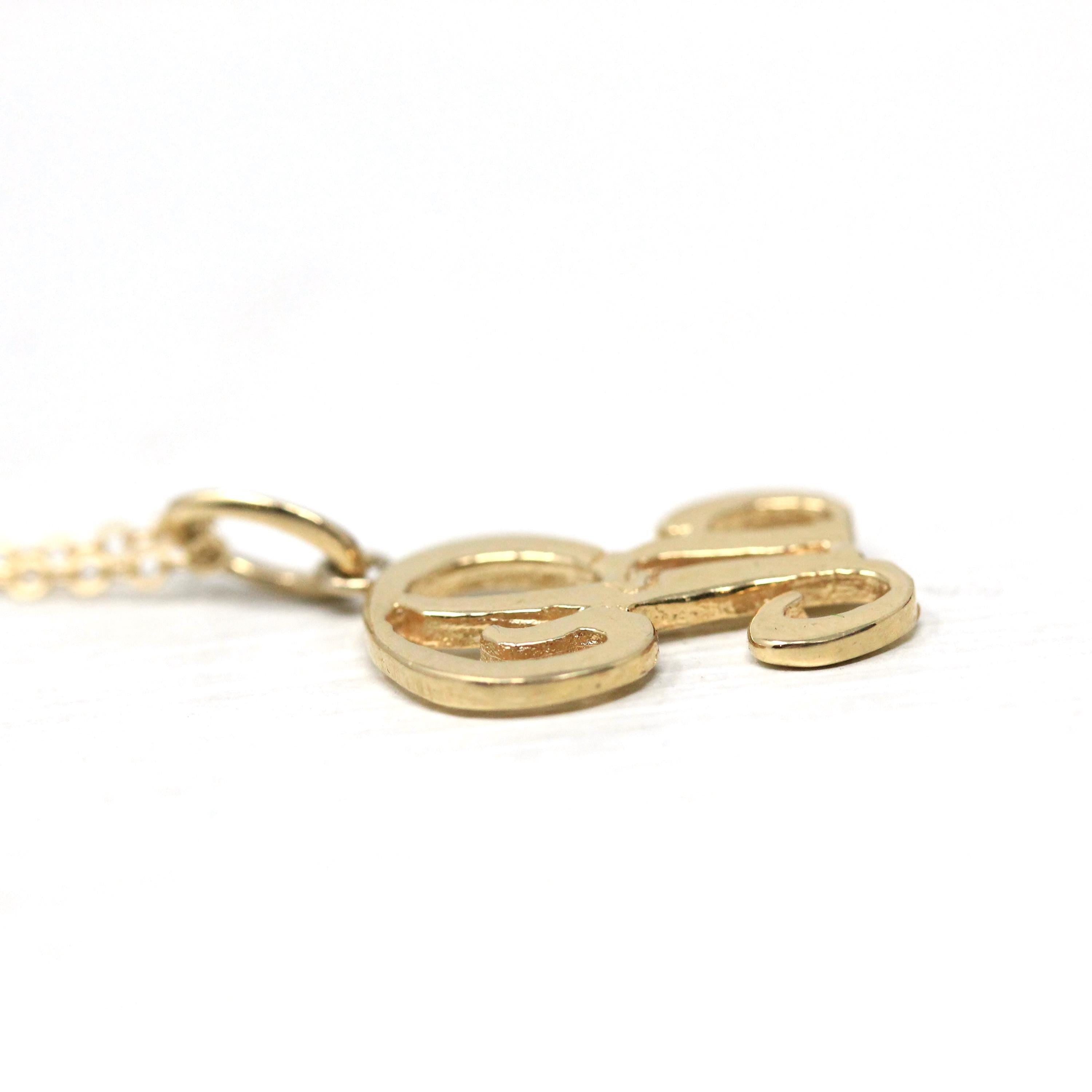 Letter "R" Charm - Estate 10k Yellow Gold Single Cursive Initial Necklace Pendant - Vintage Circa 1990s Era Petite Dainty Fine 90s Jewelry